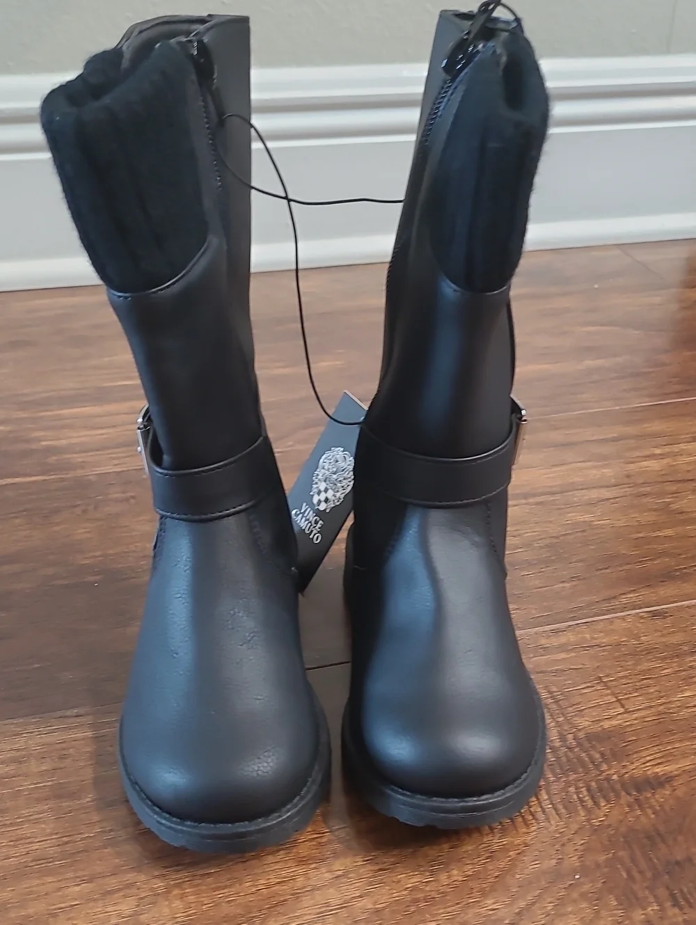 Vince Camuto Black Mid-Calf Buckle Boots with Knit Cuff Size 10, 7, 6, 5 Todler